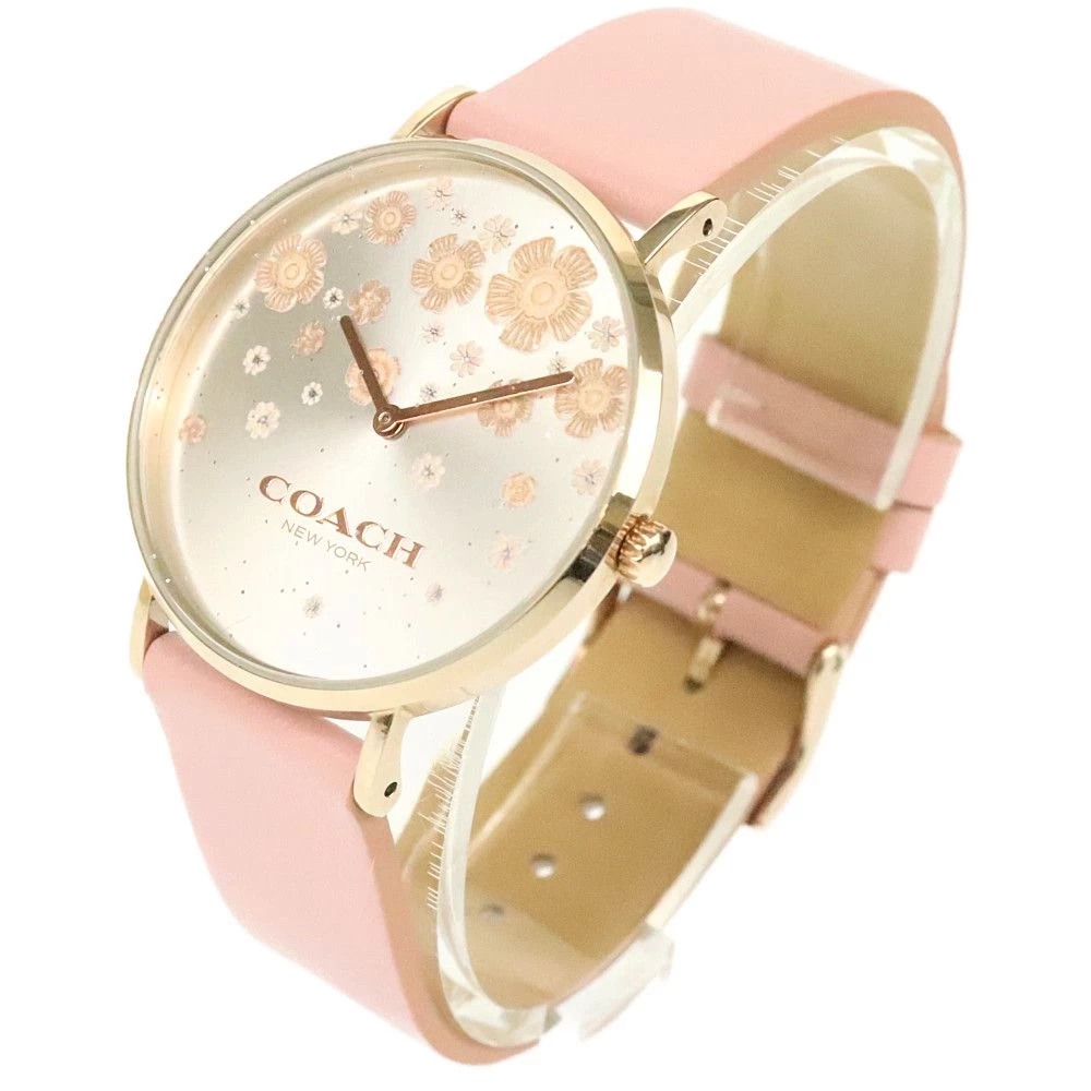 Coach Ladies CA.120.7.34.1745 Quartz Flower Silver Dial Pink Coach | Watch Leather Stainless Steel Battery Operated QZ Fashion Floral Pattern Lame Brand Accessory Rank AB
