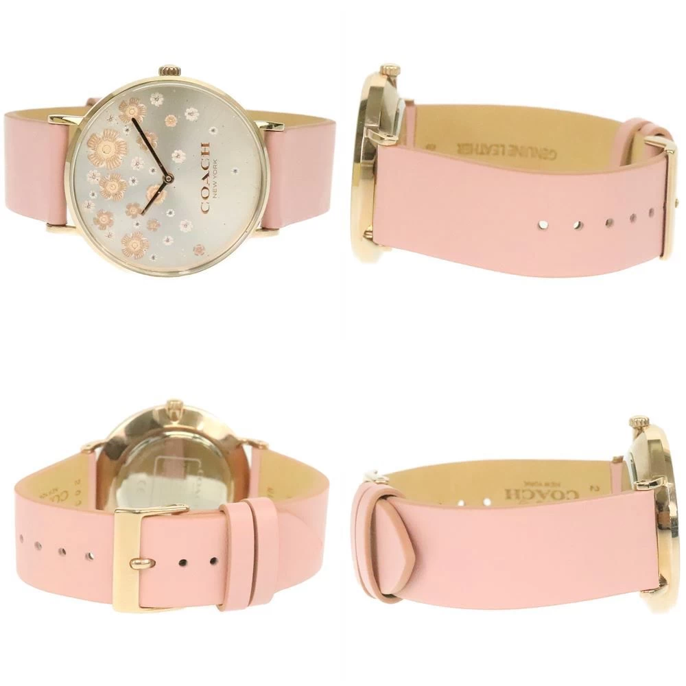 Coach Ladies CA.120.7.34.1745 Quartz Flower Silver Dial Pink Coach | Watch Leather Stainless Steel Battery Operated QZ Fashion Floral Pattern Lame Brand Accessory Rank AB