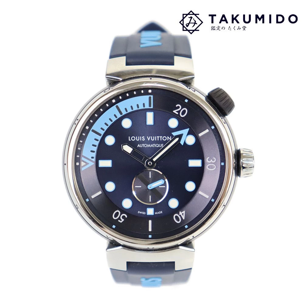 Louis Vuitton Tambour Street Diver Skyline Blue QA121 Automatic Gold Dial LOUIS VUITTON | Automatic Back Squishy Through Back LV Simple Brand Louis Vuitton Fashion A Rank