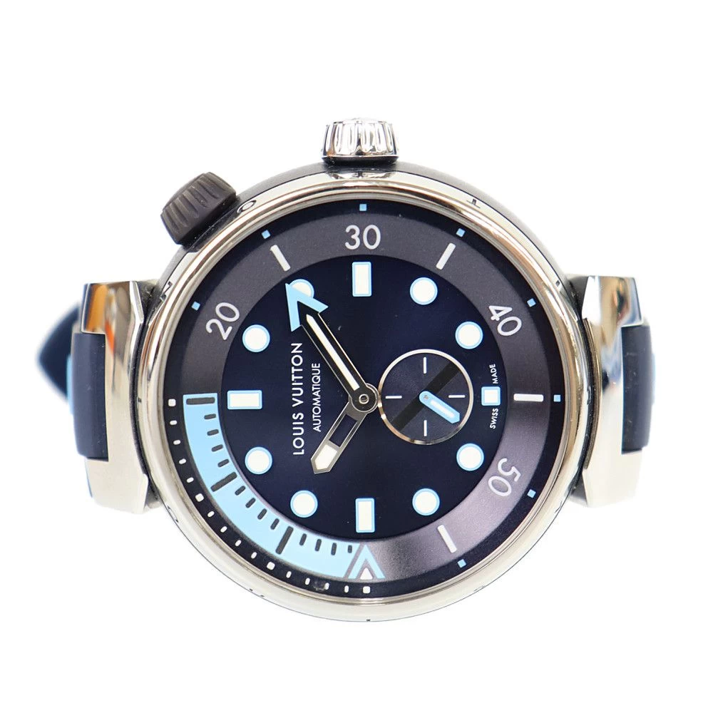 Louis Vuitton Tambour Street Diver Skyline Blue QA121 Automatic Gold Dial LOUIS VUITTON | Automatic Back Squishy Through Back LV Simple Brand Louis Vuitton Fashion A Rank