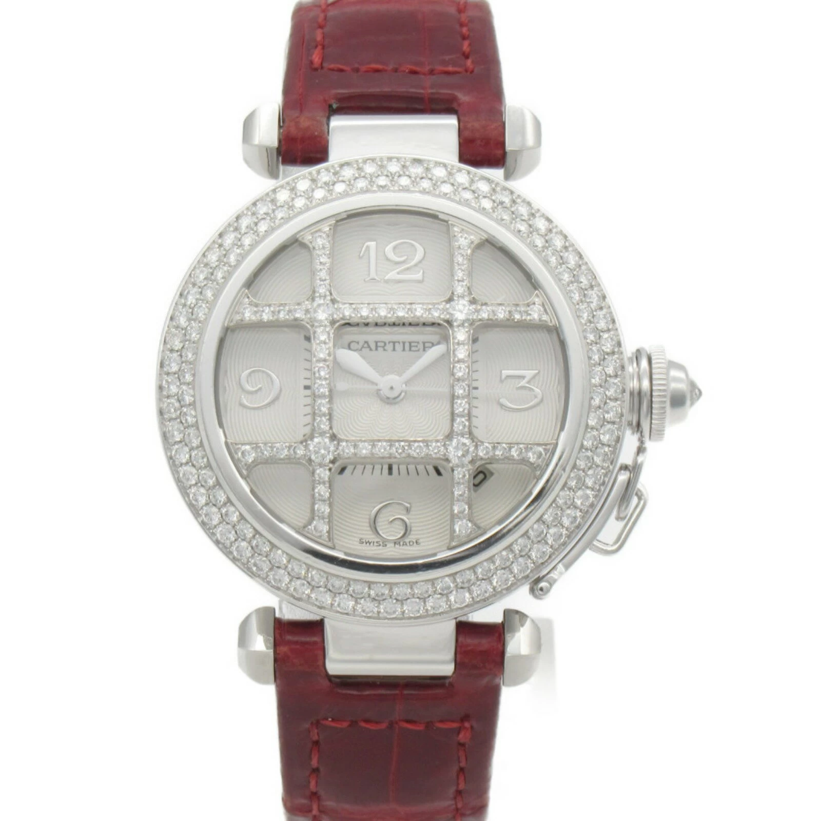 Cartier CARTIER Pasha Grid Double Diamond Bezel Watch 18WG (White Gold) Leather Strap Diamond Ladies Silver WJ116251 | Brand Brand Watch Brand