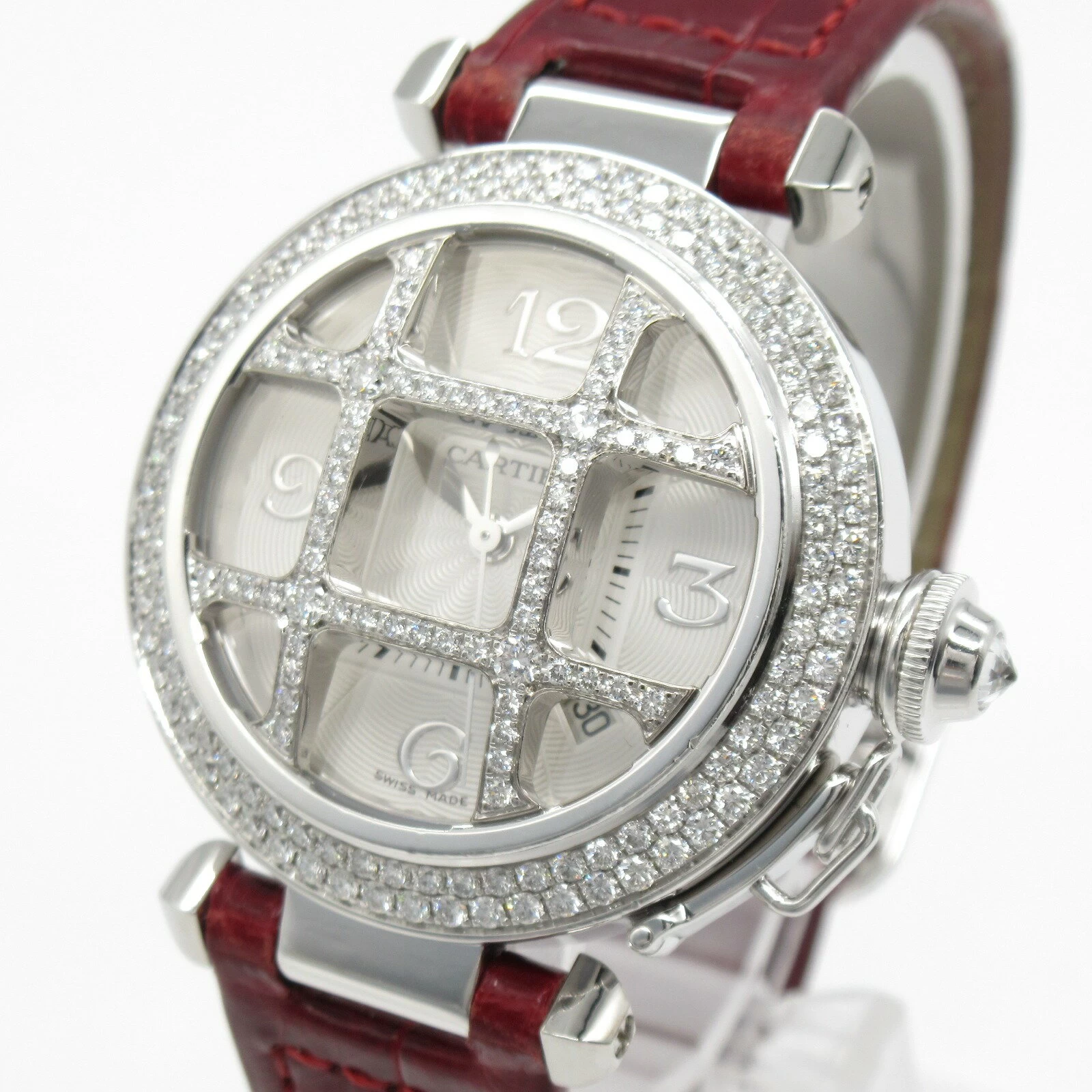 Cartier CARTIER Pasha Grid Double Diamond Bezel Watch 18WG (White Gold) Leather Strap Diamond Ladies Silver WJ116251 | Brand Brand Watch Brand