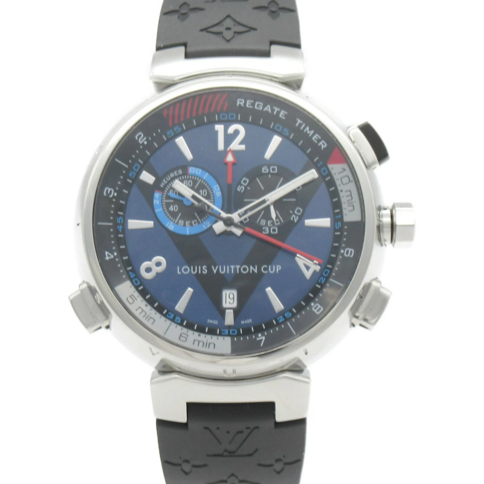 Louis Vuitton Louis Vuitton Tambour Regatta Chronograph Watch Stainless Steel Rubber Strap Blue Q102D | Brand Brand Watch Brands
