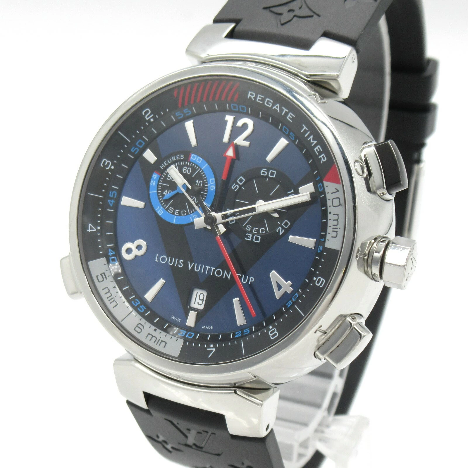 Louis Vuitton Louis Vuitton Tambour Regatta Chronograph Watch Stainless Steel Rubber Strap Blue Q102D | Brand Brand Watch Brands