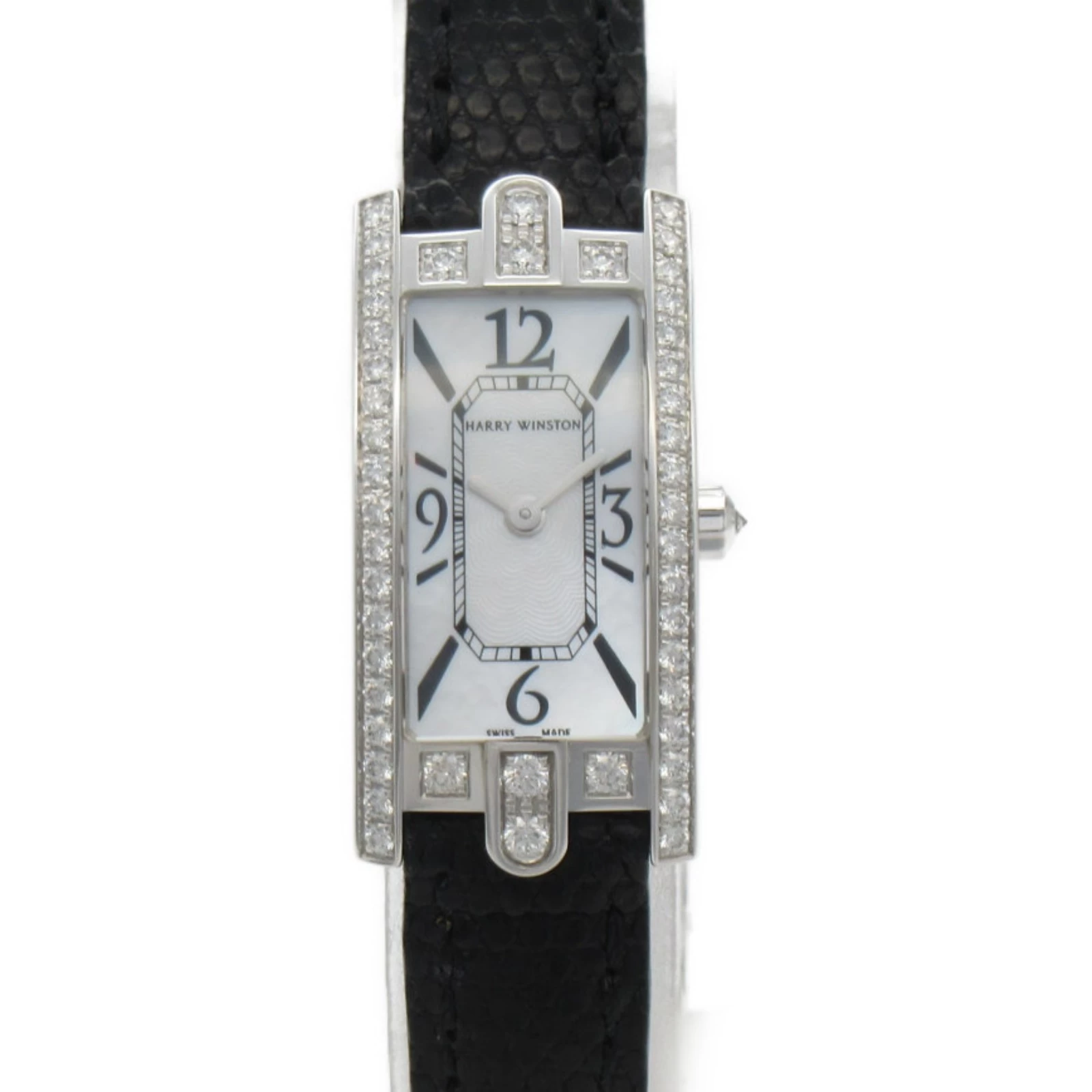 Harry Winston HARRY WINSTON Avenue C Mini Diamond Bezel Watch K18WG (White Gold) Leather Strap Diamond Ladies White White Shell AVCQHM15 