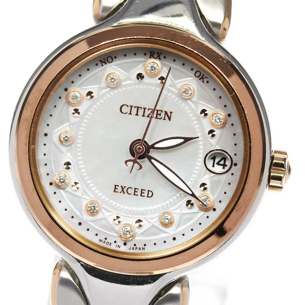 Comes with inner box and warranty card [CITIZEN] Citizen Exceed Eco Drive 11P Diamond H058-T018793 Solar Radio Wave Ladies [EV20]