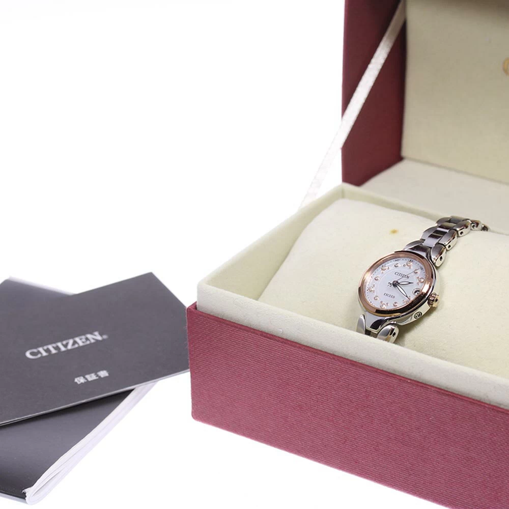 Comes with inner box and warranty card [CITIZEN] Citizen Exceed Eco Drive 11P Diamond H058-T018793 Solar Radio Wave Ladies [EV20]