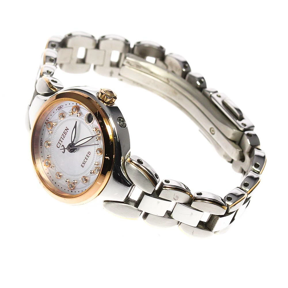 Comes with inner box and warranty card [CITIZEN] Citizen Exceed Eco Drive 11P Diamond H058-T018793 Solar Radio Wave Ladies [EV20]