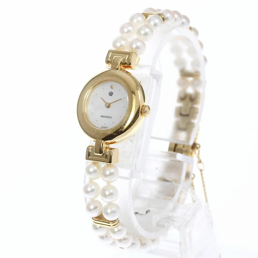 MIKIMOTO Double Pearl Watch 4N20-0941 Quartz Ladies _733731 [ev10]