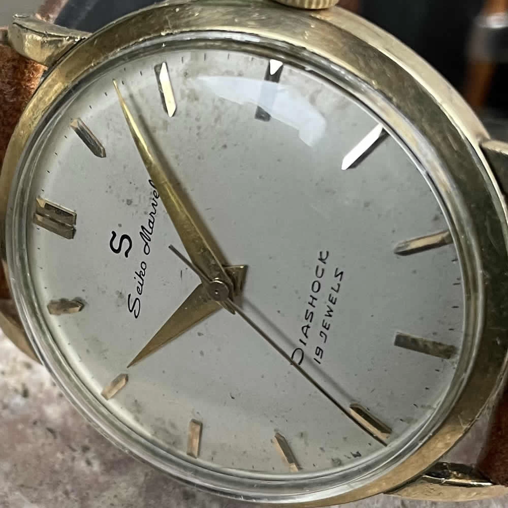 [Rare] [OH Completed] SEIKO/Seiko Marvel/Marvel 14021 Rare 19 Stone Red Kikai Mechanical Hand Winding Watch Seikosha Suwa Factory 1958 May Manufactured Product Operation Confirmed Cleaning/Case Polished/Windshield Brand New Replaced Antique Watch with Medium 3-Hand Italian Leather Belt