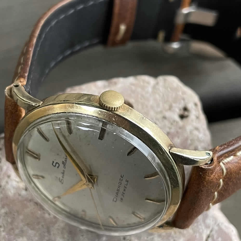 [Rare] [OH Completed] SEIKO/Seiko Marvel/Marvel 14021 Rare 19 Stone Red Kikai Mechanical Hand Winding Watch Seikosha Suwa Factory 1958 May Manufactured Product Operation Confirmed Cleaning/Case Polished/Windshield Brand New Replaced Antique Watch with Medium 3-Hand Italian Leather Belt