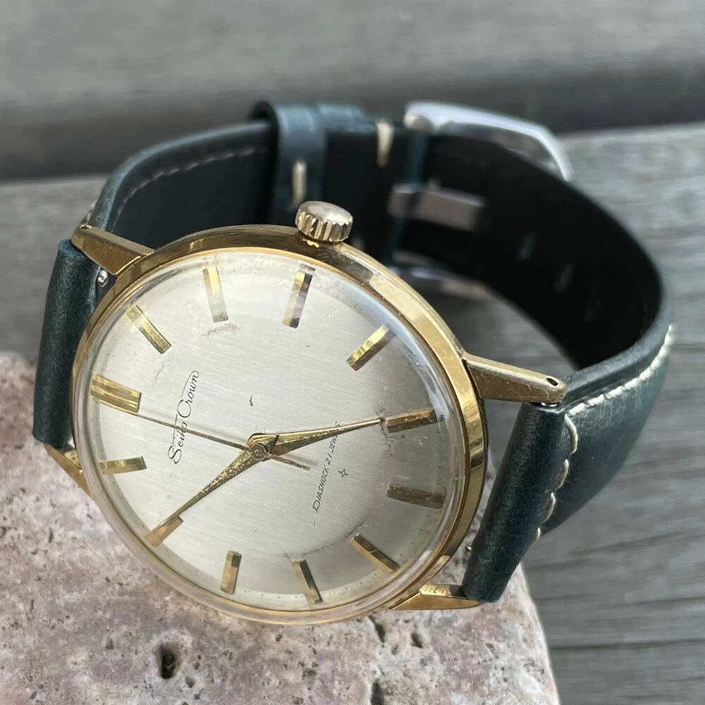 [OH Finished] SEIKO/Seiko Crown Gold 15003 21 Stone Cal.560 Caliber Mechanical Hand Winding Watch Seikosha Suwa Factory 1962 June Manufactured Product Operation Confirmed Cleaning, Case Polish/Windshield, New Replacement Antique Watch, Medium 3 Hand, Italian Leather Strap Included 