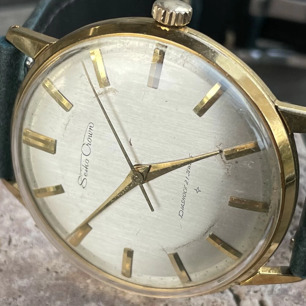 [OH Finished] SEIKO/Seiko Crown Gold 15003 21 Stone Cal.560 Caliber Mechanical Hand Winding Watch Seikosha Suwa Factory 1962 June Manufactured Product Operation Confirmed Cleaning, Case Polish/Windshield, New Replacement Antique Watch, Medium 3 Hand, Italian Leather Strap Included 