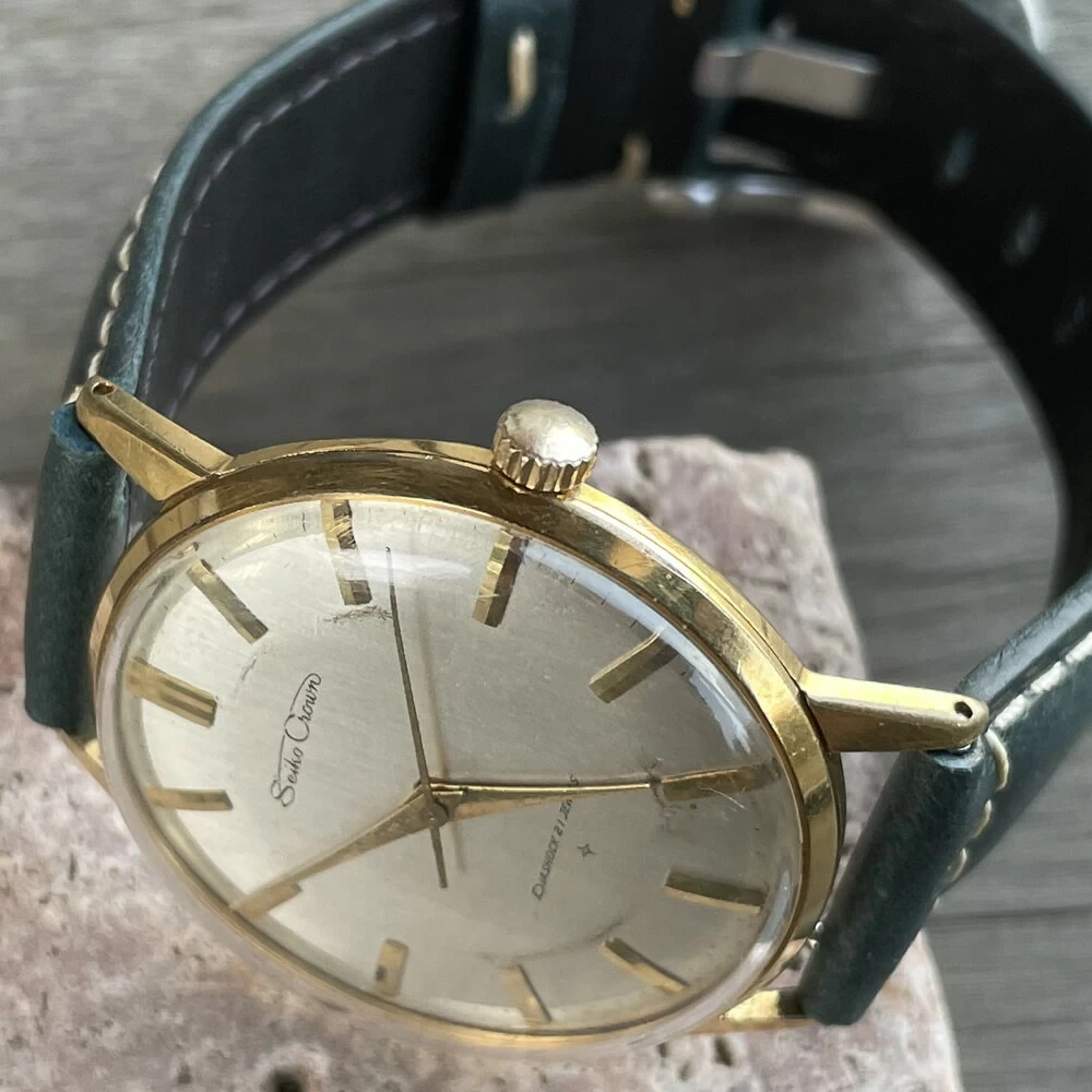 [OH Finished] SEIKO/Seiko Crown Gold 15003 21 Stone Cal.560 Caliber Mechanical Hand Winding Watch Seikosha Suwa Factory 1962 June Manufactured Product Operation Confirmed Cleaning, Case Polish/Windshield, New Replacement Antique Watch, Medium 3 Hand, Italian Leather Strap Included 