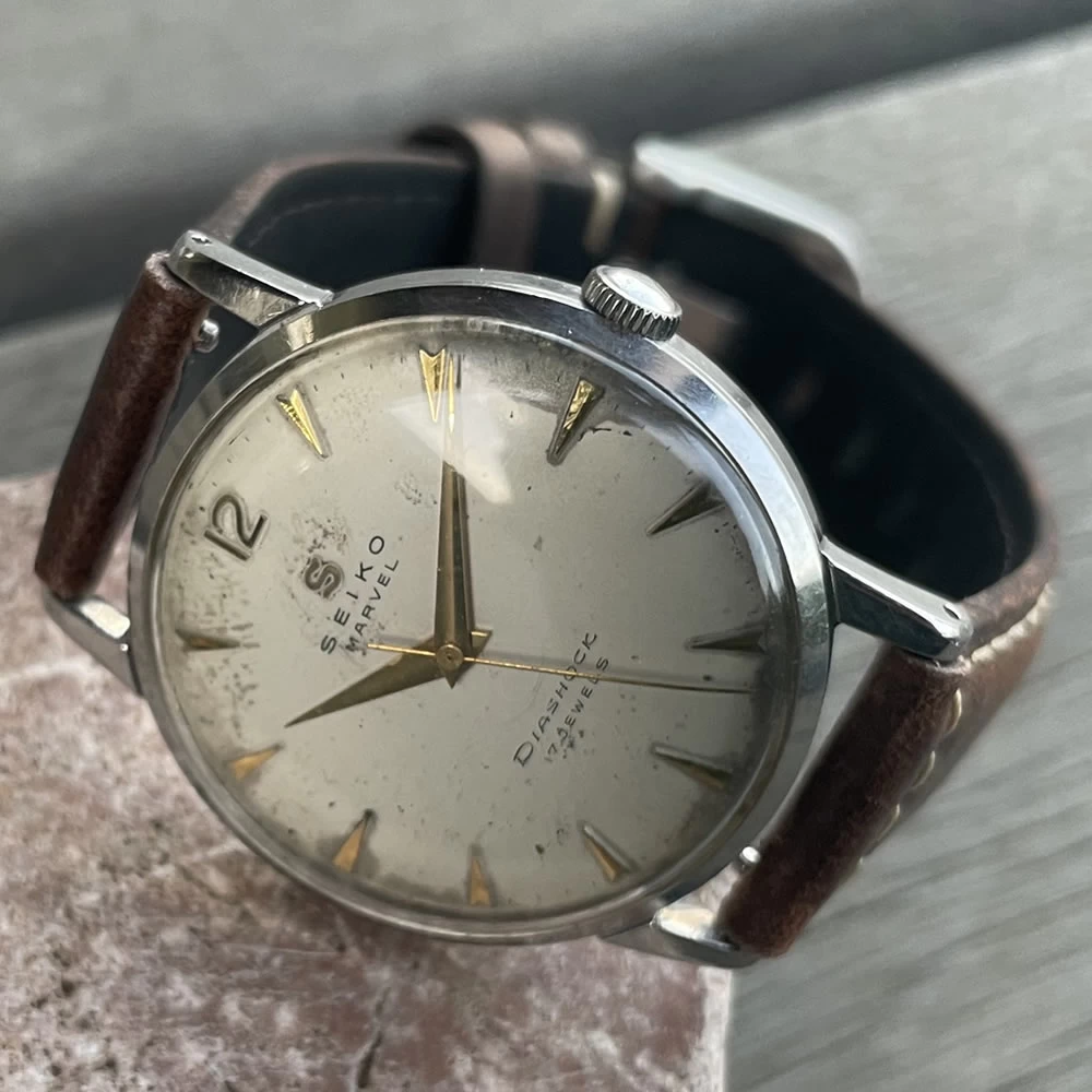 [OH completed] SEIKO/Seiko Marvel/Marvel 14004 17 Stone Mechanical Hand Winding Watch Seikosha Suwa Factory 1958 June Operation Confirmed Cleaning/Case Polished/Windshield Replaced Antique Watch Medium 3-Hand Italian Leather Strap Included