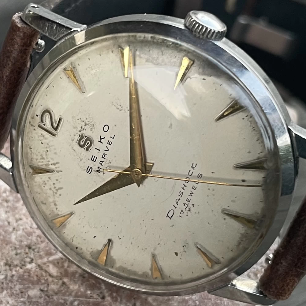 [OH completed] SEIKO/Seiko Marvel/Marvel 14004 17 Stone Mechanical Hand Winding Watch Seikosha Suwa Factory 1958 June Operation Confirmed Cleaning/Case Polished/Windshield Replaced Antique Watch Medium 3-Hand Italian Leather Strap Included