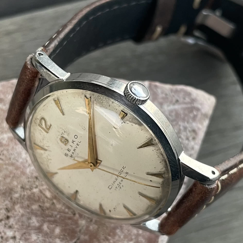 [OH completed] SEIKO/Seiko Marvel/Marvel 14004 17 Stone Mechanical Hand Winding Watch Seikosha Suwa Factory 1958 June Operation Confirmed Cleaning/Case Polished/Windshield Replaced Antique Watch Medium 3-Hand Italian Leather Strap Included