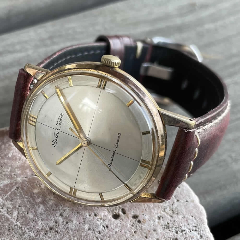 [OH Finished] SEIKO/Seiko Crown Gold 15003 21 Stone Cal.560 Caliber Mechanical Hand Winding Watch Seikosha Suwa Factory 1963 January Manufactured Product Operation Confirmed Cleaning, Case Polish/Windshield, New Replacement Antique Watch, Medium 3 Hand, Italian Leather Strap Included 