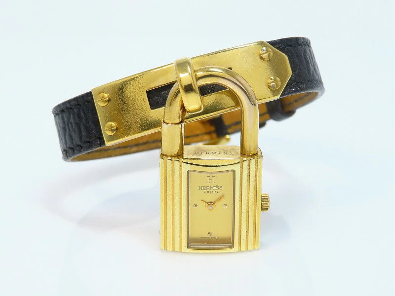 Hermès Kelly Watch KE1.201 GP Leather Gold Dial OV Engraved (92) AB