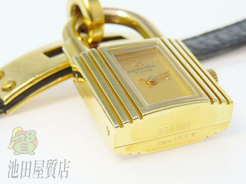 Hermès Kelly Watch KE1.201 GP Leather Gold Dial OV Engraved (92) AB