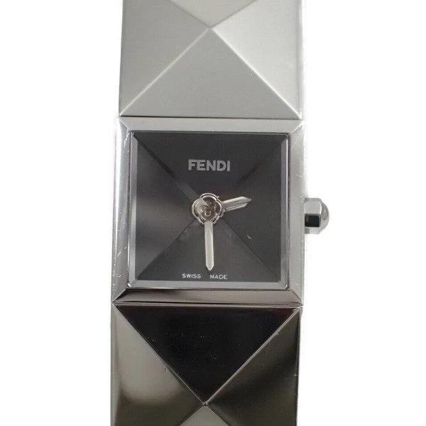 Fendi 4250L Quartz Ladies Cut Glass Black Dial Genuine SS Strap