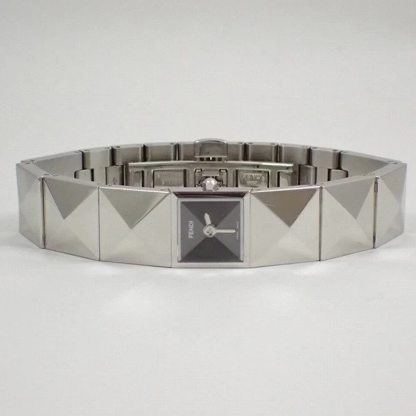 Fendi 4250L Quartz Ladies Cut Glass Black Dial Genuine SS Strap