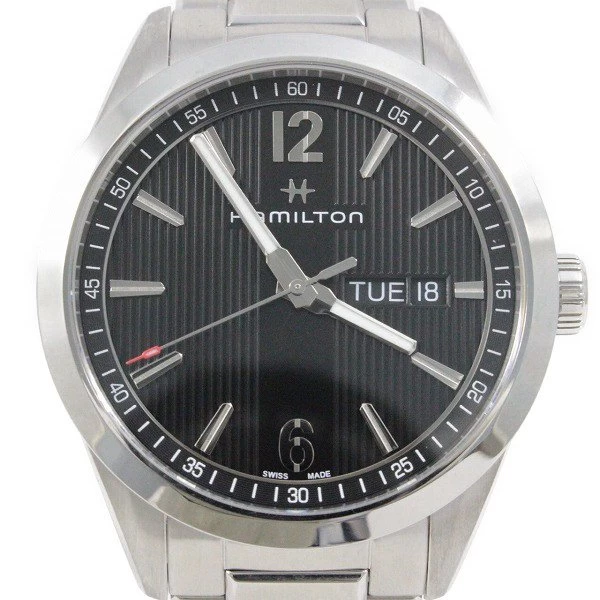 [Good Condition] Hamilton Broadway Day-Date Quartz Black Dial Genuine SS Strap H43311135