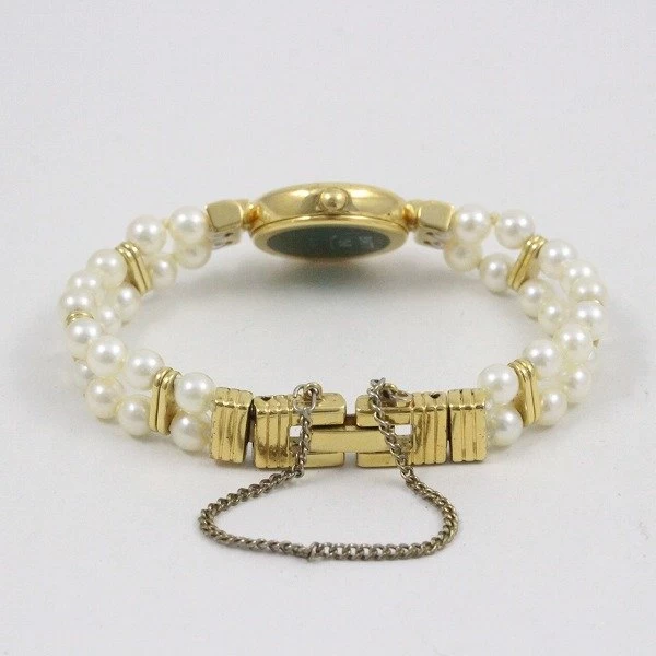 [Batteries Replaced] Mikimoto JAL 2 Row Pearl Breath Watch Quartz Ladies Gold GP Shell Dial 4N20-0941