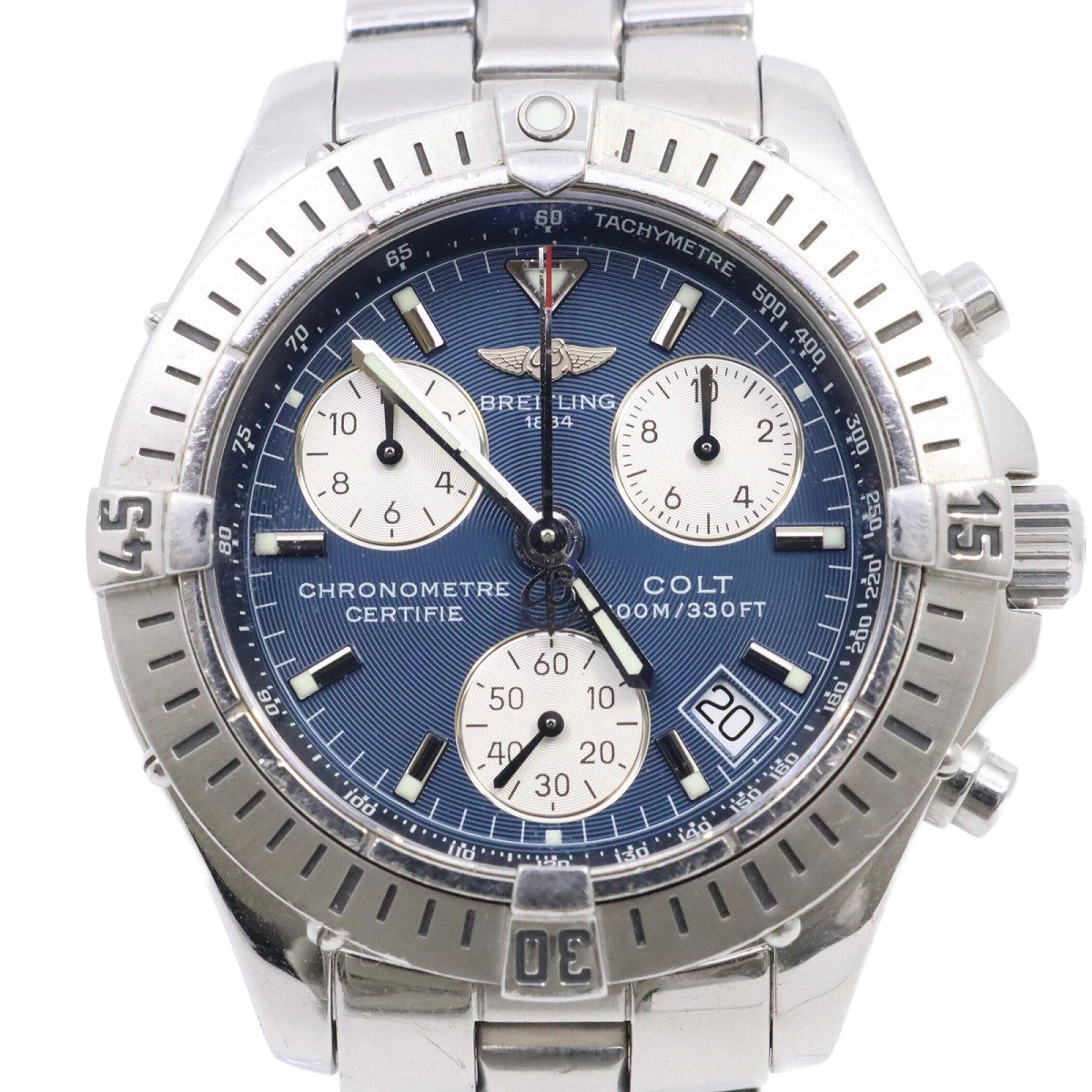 Breitling Colt Chronograph Quartz Boys Blue Dial Genuine SS Belt A73350 Belt 16cm