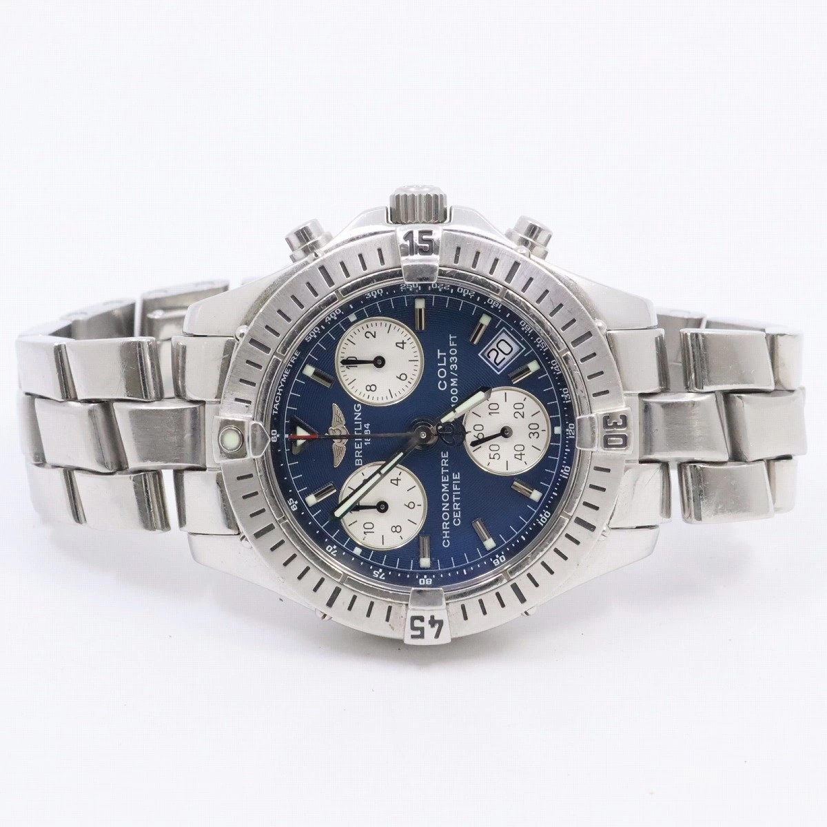 Breitling Colt Chronograph Quartz Boys Blue Dial Genuine SS Belt A73350 Belt 16cm