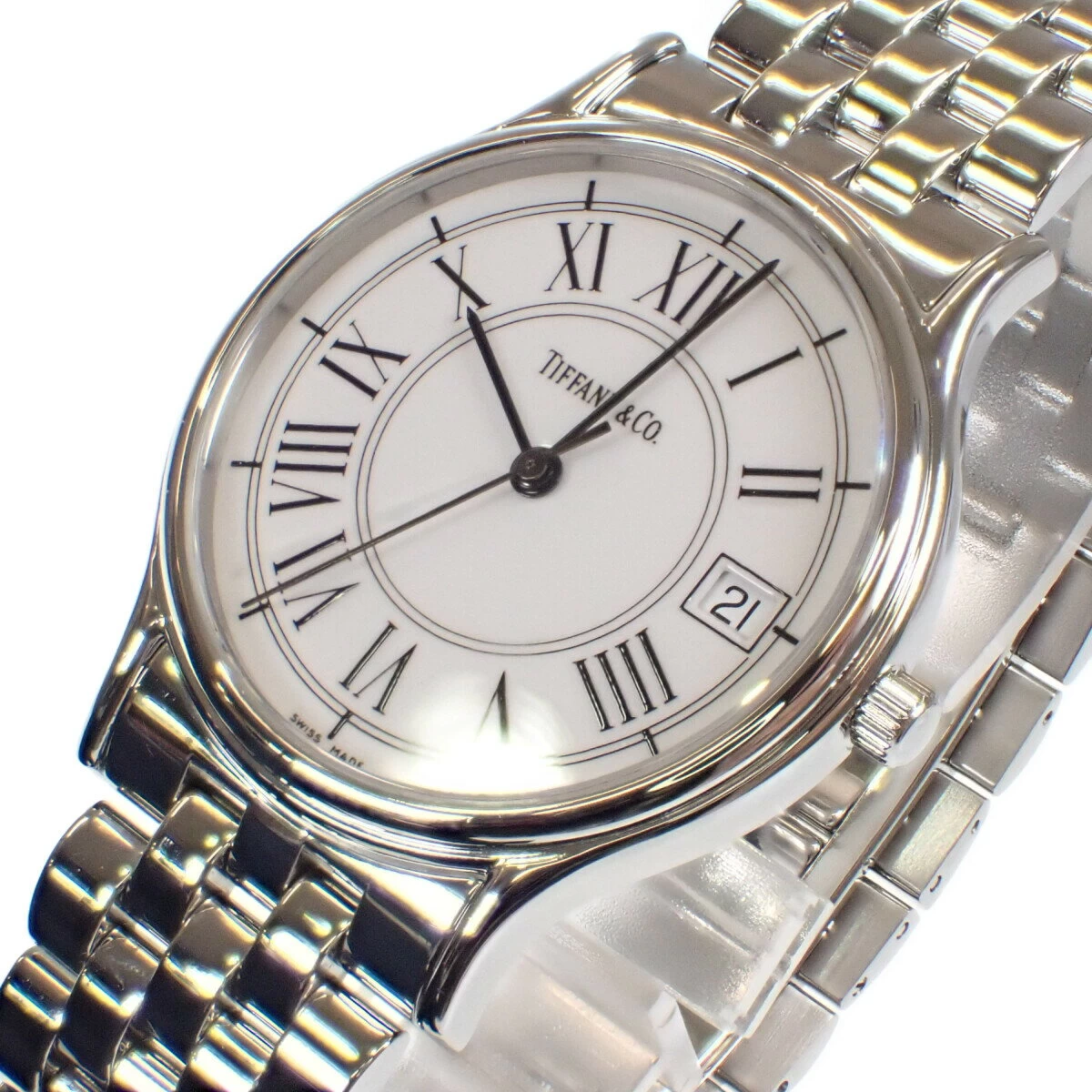 [A rank] Tiffany & Co. Tiffany & Co. Classic Date SS White Dial Quartz Waterproof 30m [ISEYA]