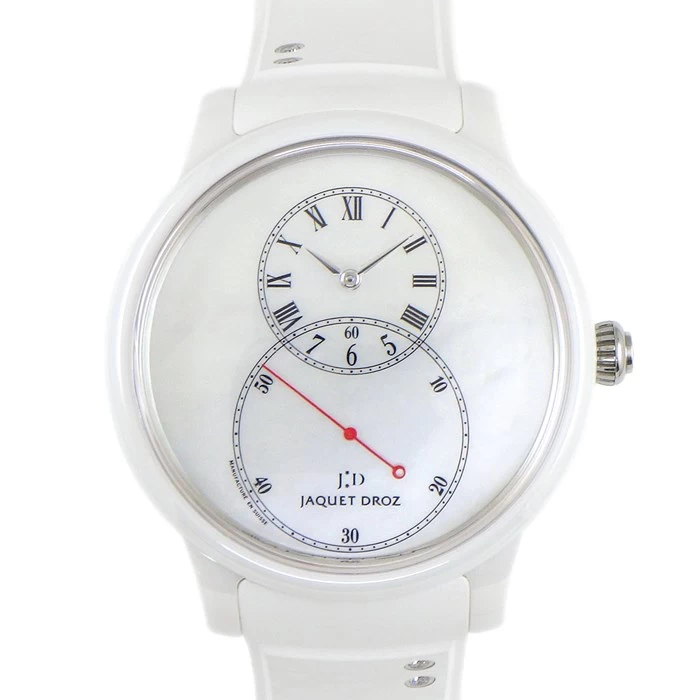 JAQUET DROZ JAQUET DROZ GRAND SECONDS CERAMIC NACLE J003036208 SMALL SECONDS URISUKE WHITE SHELL DIAL WHITE CERAMIC SS 4 POINT DIAMOND WHITE LABER BELT AUTOMATIC [BOX/CONTAINER] 