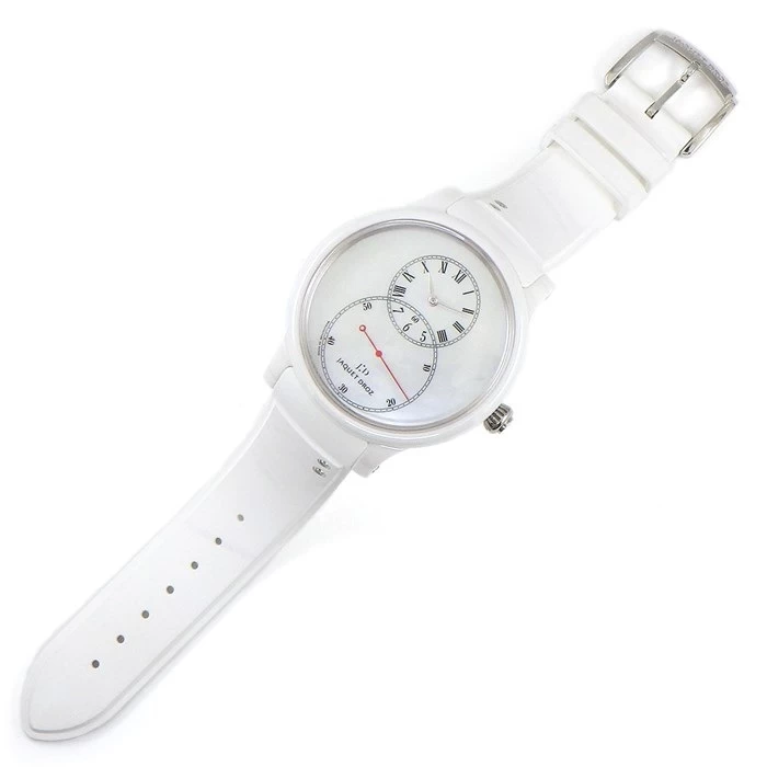 JAQUET DROZ JAQUET DROZ GRAND SECONDS CERAMIC NACLE J003036208 SMALL SECONDS URISUKE WHITE SHELL DIAL WHITE CERAMIC SS 4 POINT DIAMOND WHITE LABER BELT AUTOMATIC [BOX/CONTAINER] 