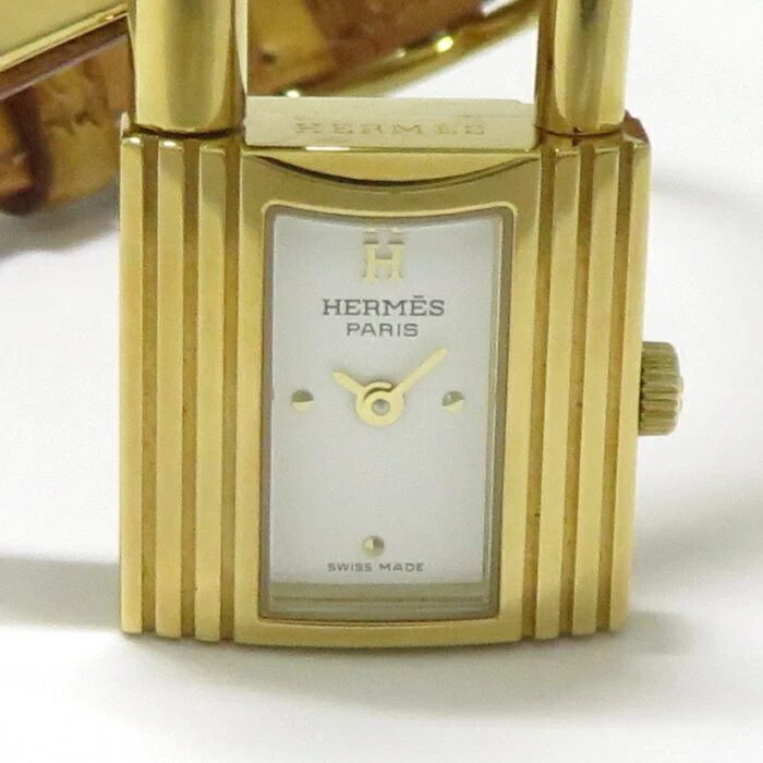HERMES Kelly Watch Women's Ostrich Gold Hardware □ B Engraved