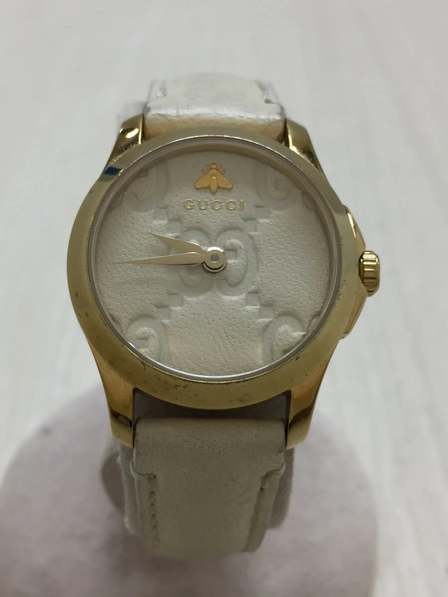 GUCCI ◆ G-TIMELESS/WHITE LEATHER, QUARTZ, ANALOG, LEATHER, CRM/CRM/CONDITION CONSIDERING G TIMELESS