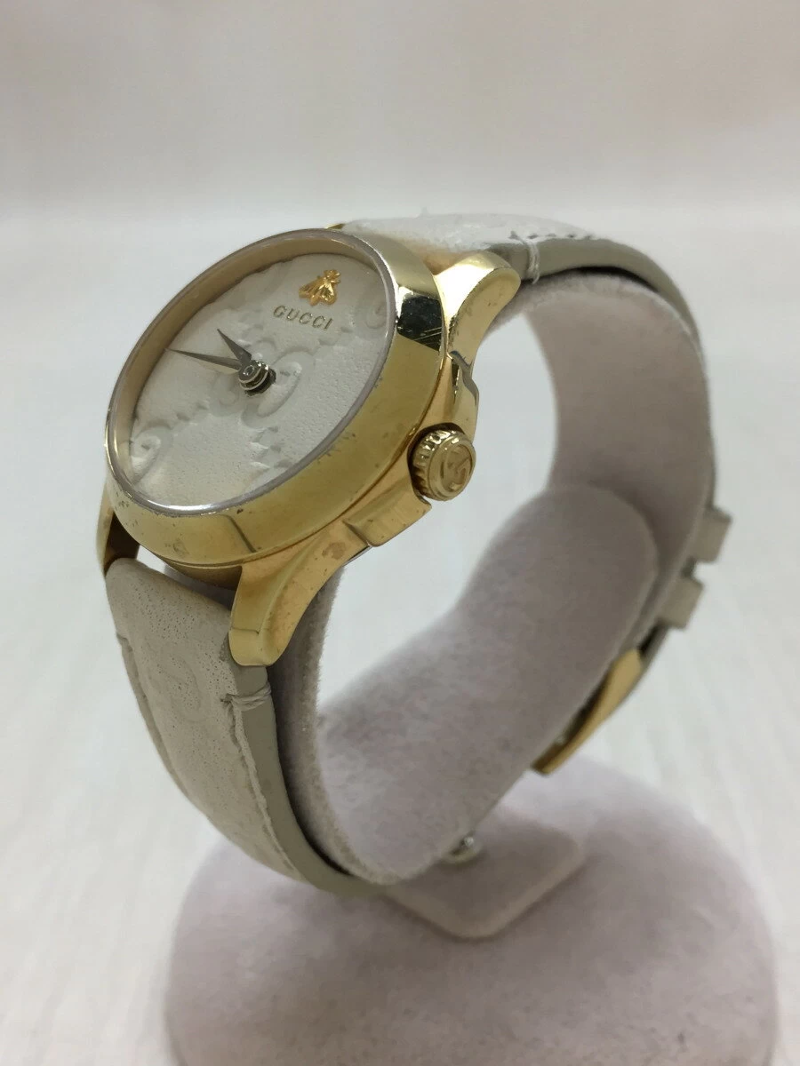 GUCCI ◆ G-TIMELESS/WHITE LEATHER, QUARTZ, ANALOG, LEATHER, CRM/CRM/CONDITION CONSIDERING G TIMELESS