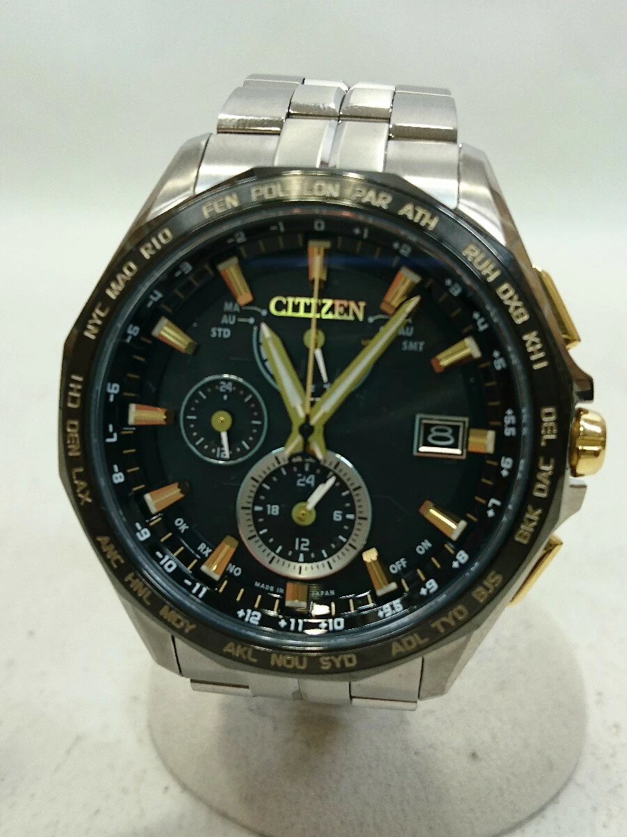 CITIZEN ◆ Quartz/Analog/Stainless Steel/BLK/SLV Chronograph Radio Wave Eco-Drive Eco-Drive