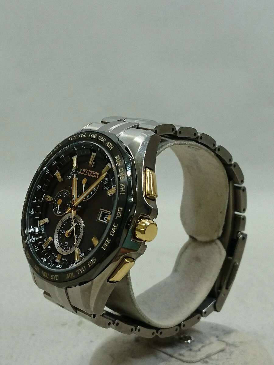 CITIZEN ◆ Quartz/Analog/Stainless Steel/BLK/SLV Chronograph Radio Wave Eco-Drive Eco-Drive