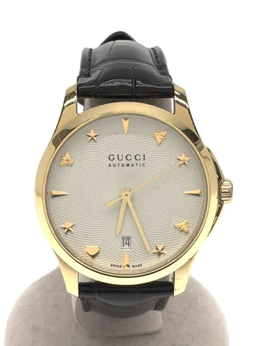 Gucci ◆ G-timeless/automatic winding/analog/white/black/WHT/BLK back skeleton date 126.4