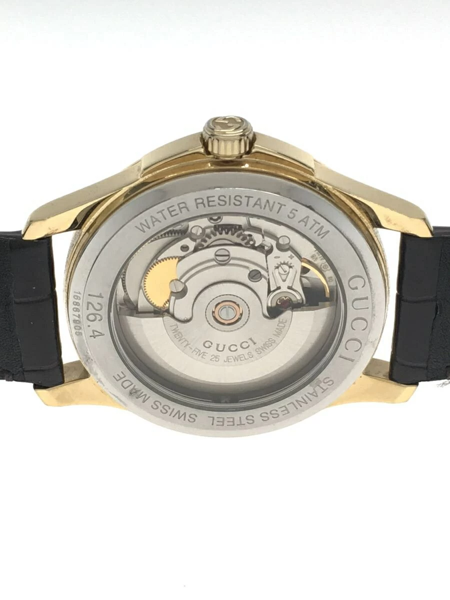 Gucci ◆ G-timeless/automatic winding/analog/white/black/WHT/BLK back skeleton date 126.4