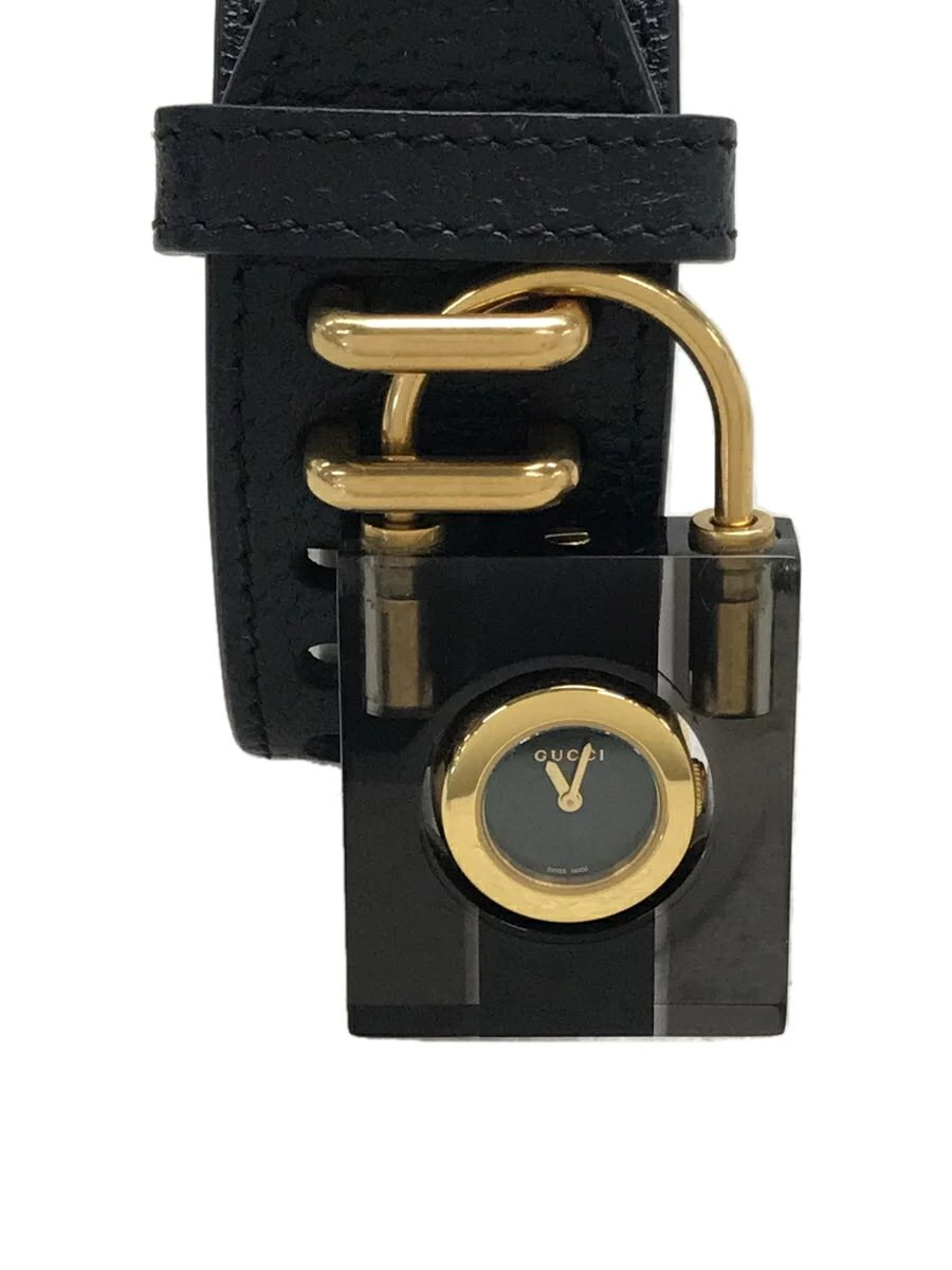 GUCCI ◆ Constance GP/Padlock Analog/Leather/BLK/BLK/YA150506 Quartz Bangle