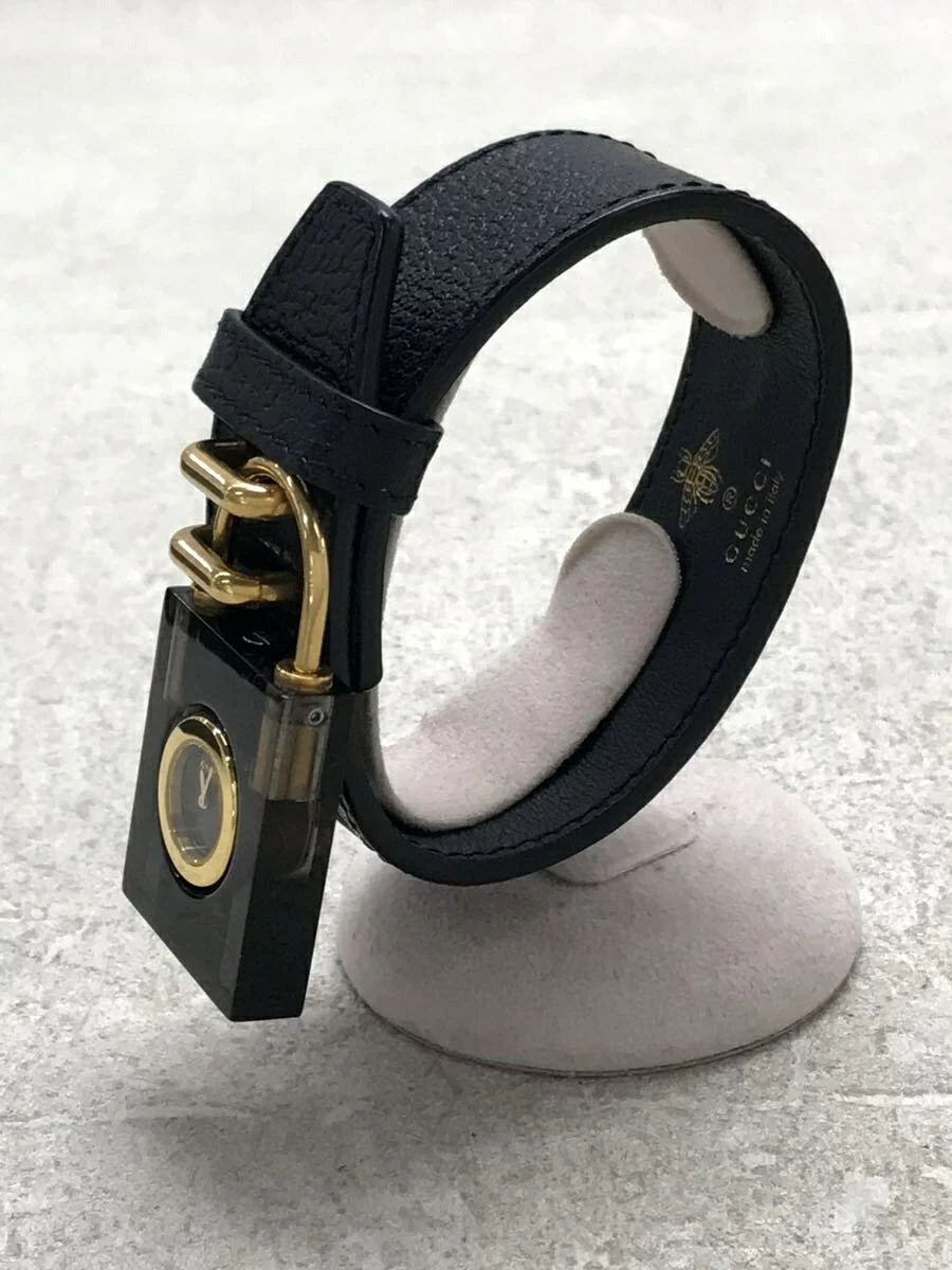 GUCCI ◆ Constance GP/Padlock Analog/Leather/BLK/BLK/YA150506 Quartz Bangle