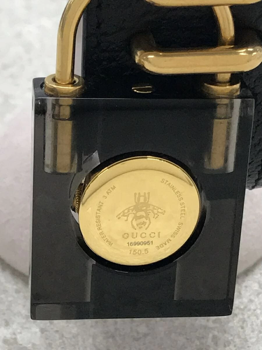 GUCCI ◆ Constance GP/Padlock Analog/Leather/BLK/BLK/YA150506 Quartz Bangle
