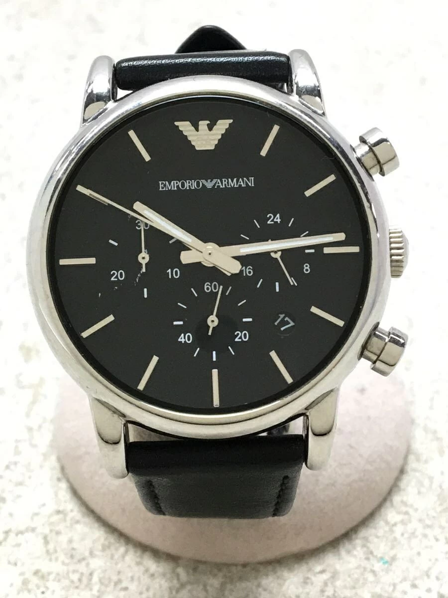EMPORIO ARMANI ◆ Quartz/Analog/Leather/BLK/BLK/SS Luigi/Chronograph