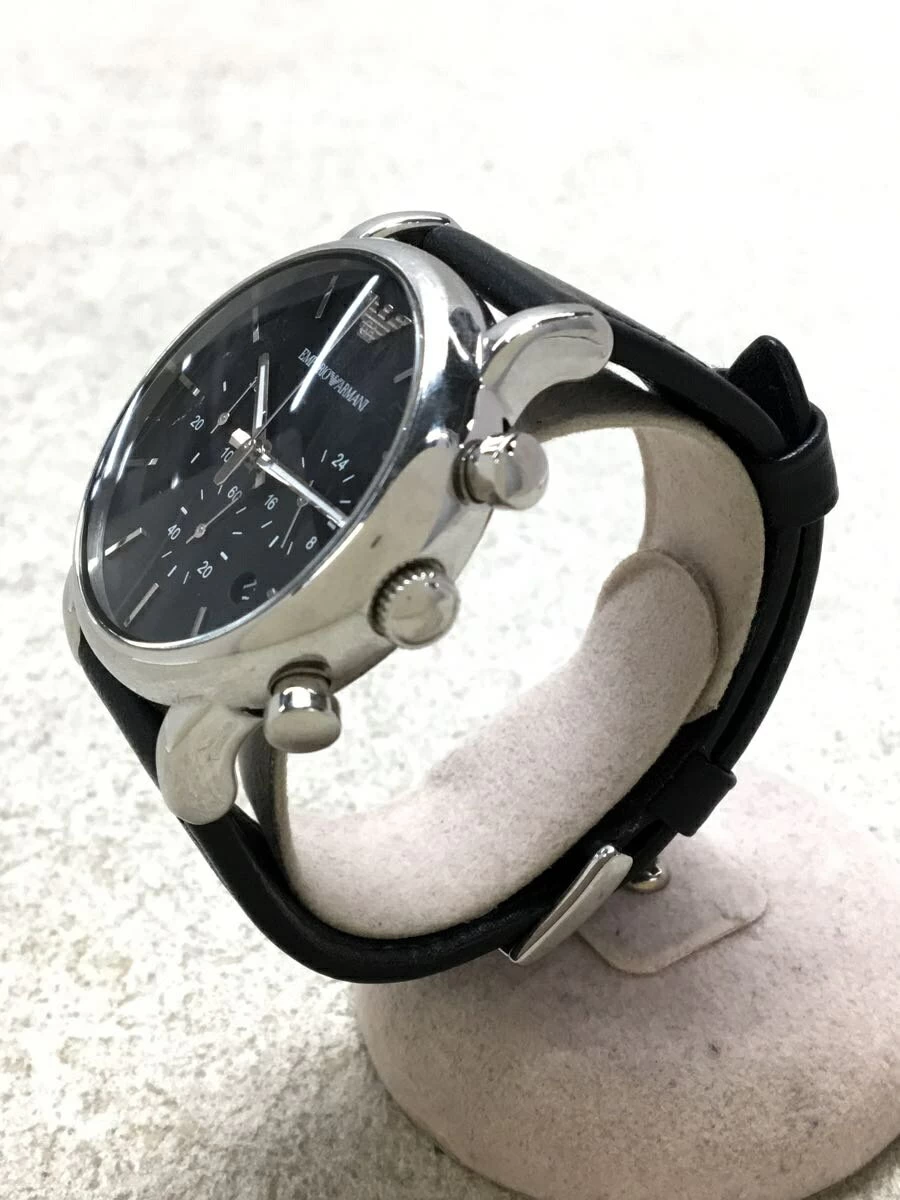 EMPORIO ARMANI ◆ Quartz/Analog/Leather/BLK/BLK/SS Luigi/Chronograph