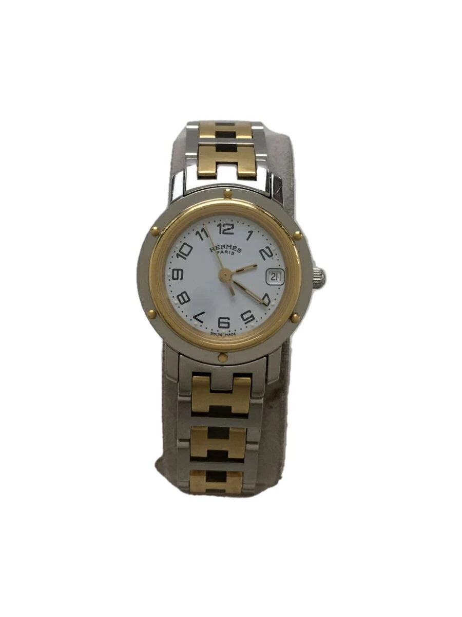 HERMES ◆ Quartz/Analog/Stainless Steel/WHT/SLV Clipper Arabian Index Date