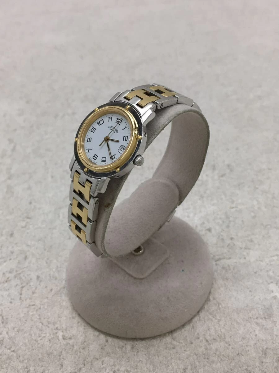HERMES ◆ Quartz/Analog/Stainless Steel/WHT/SLV Clipper Arabian Index Date