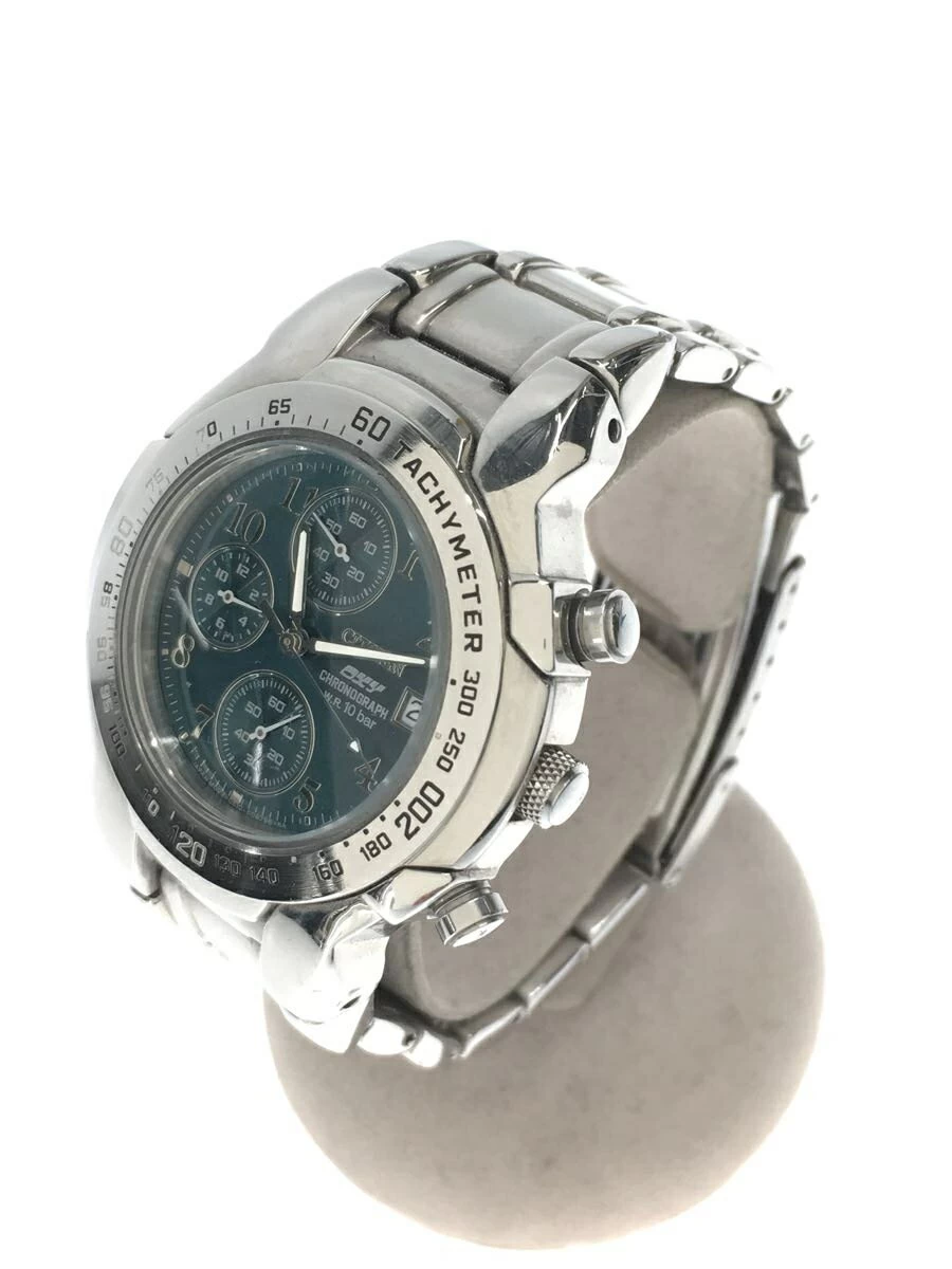 Citizen ◆ Quartz/Analog/Stainless Steel/GRN/SLV/0610-S92642 Chronograph Tachymeter Arabian Index Date