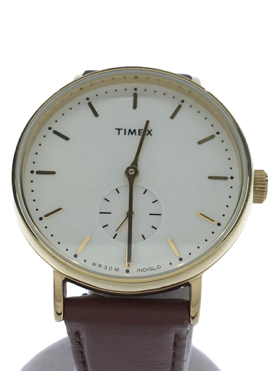 TIMEX ◆ Quartz/Analog/Leather/Brown/White/CR2016 CELL