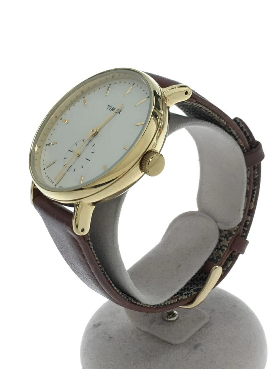 TIMEX ◆ Quartz/Analog/Leather/Brown/White/CR2016 CELL